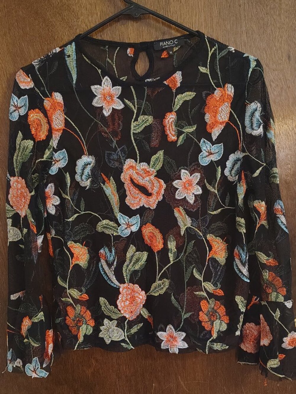 Black Sheer Blouse with floral embroidery